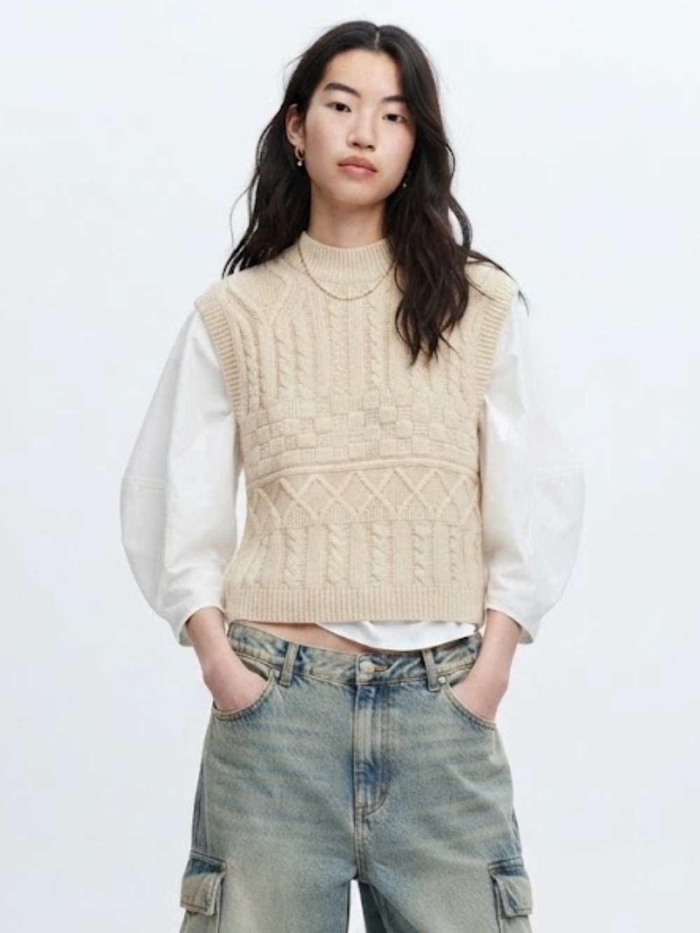 Zara Knit Sweater Vest Layered White Top Medium M